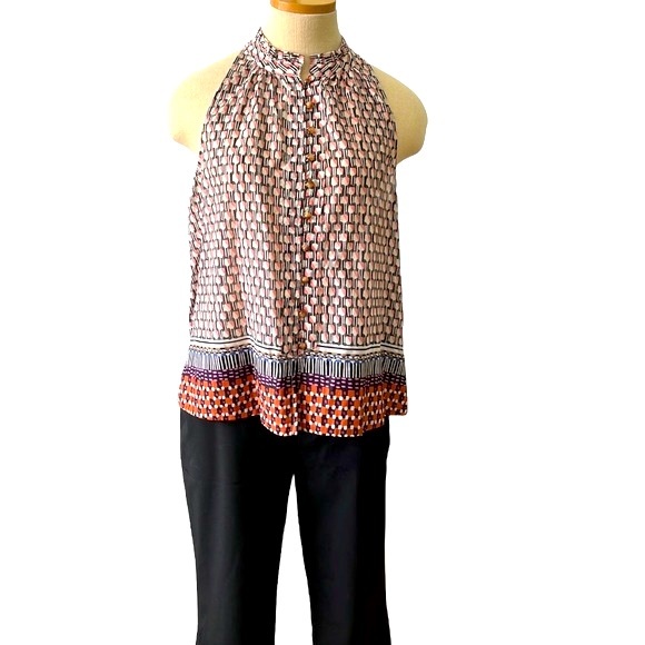 Anthropologie Maeve Multi-Color Print Button-Up Sleeveless Blouse, Medium - Picture 2 of 6